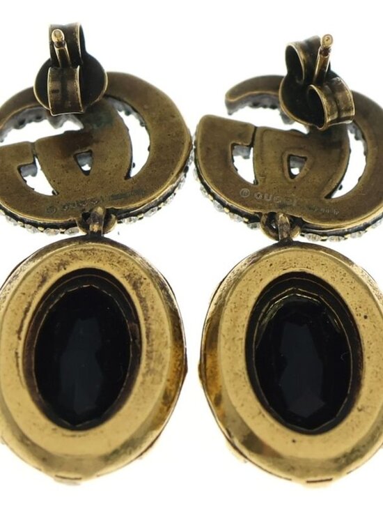 Gucci Double Rhinestone Earrings Black Gold - Picture 2 of 6